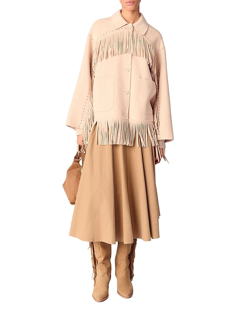 Double-Breasted Fringed Coat