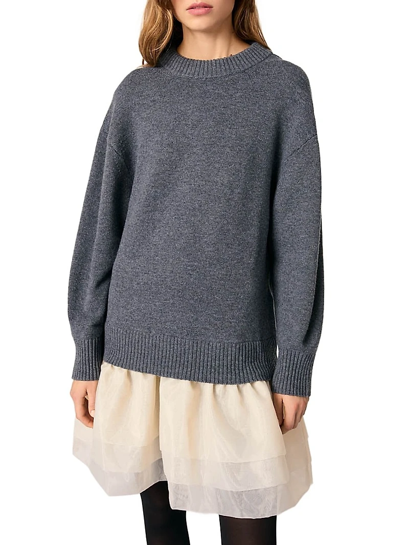 Wool and Organza Dual-Fabric Dress