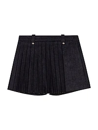 Layered-Effect Pleated Denim Shorts