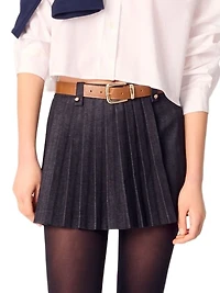 Layered-Effect Pleated Denim Shorts