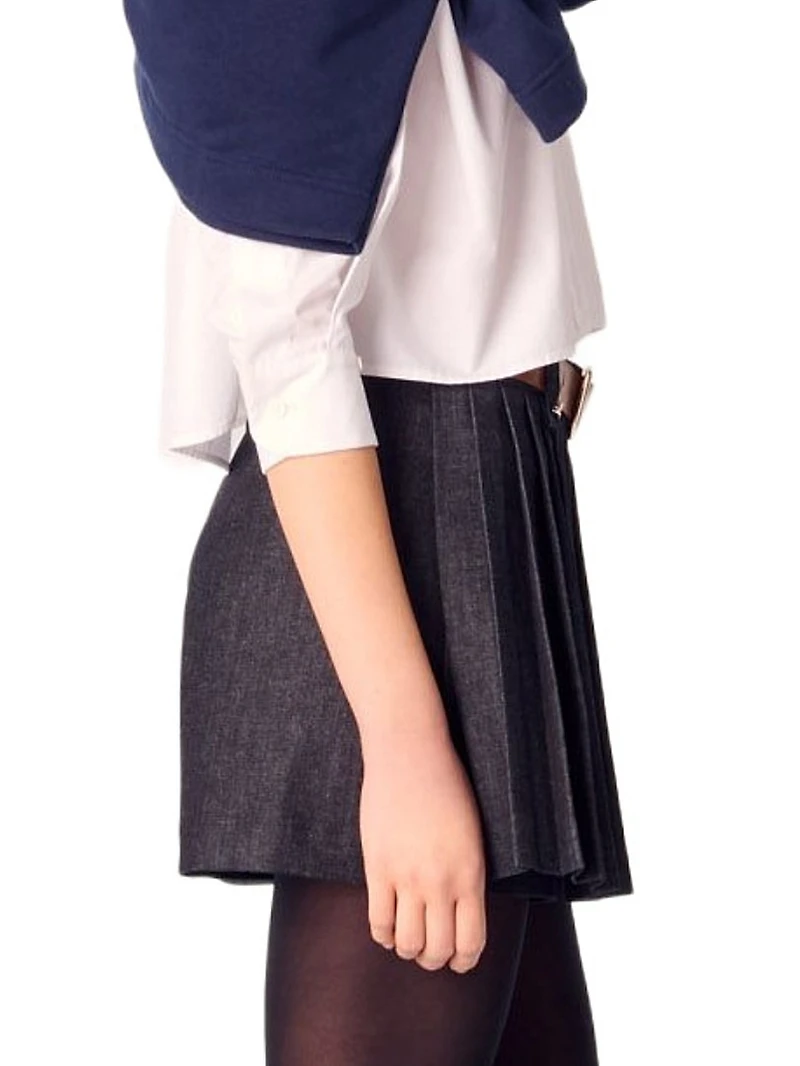 Layered-Effect Pleated Denim Shorts