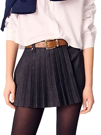 Layered-Effect Pleated Denim Shorts