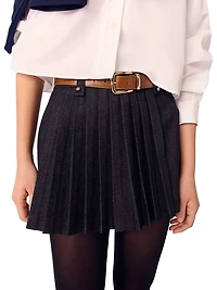 Layered-Effect Pleated Denim Shorts