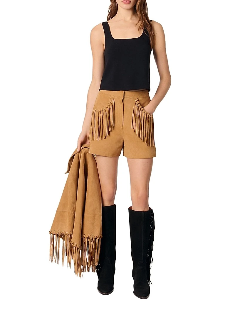 Fringed Leather Shorts