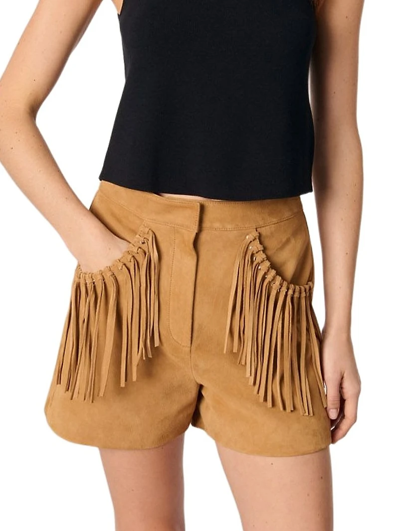 Fringed Leather Shorts
