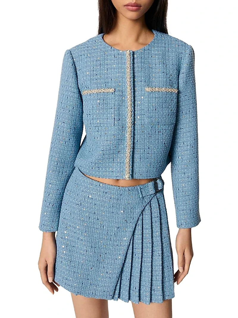 Short Sequin Tweed Jacket