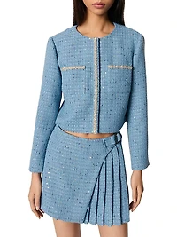 Short Sequin Tweed Jacket