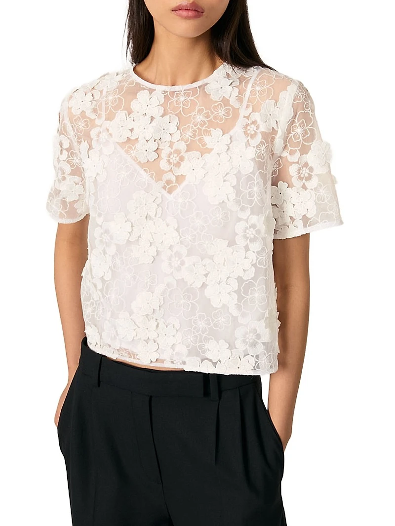 Embroidered Short-Sleeved Top