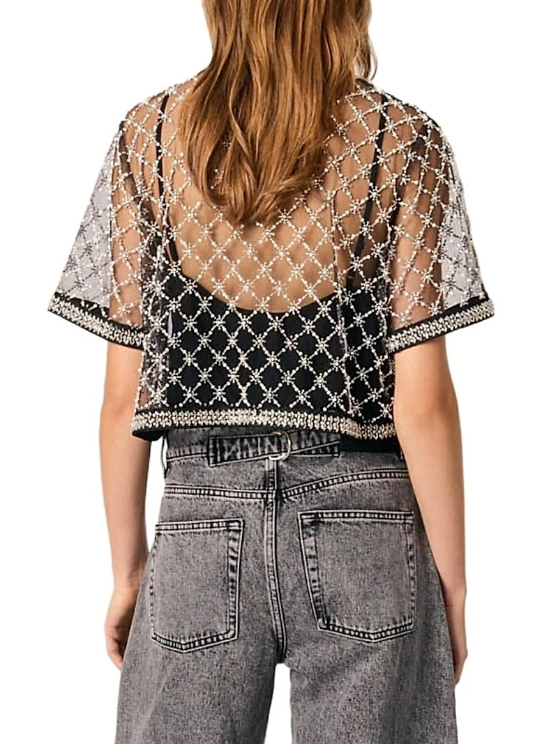 Embroidered Tulle Top