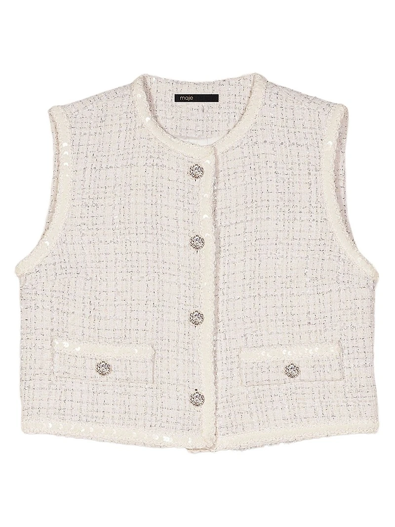 Sequin Sleeveless Tweed Jacket