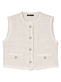 Sequin Sleeveless Tweed Jacket