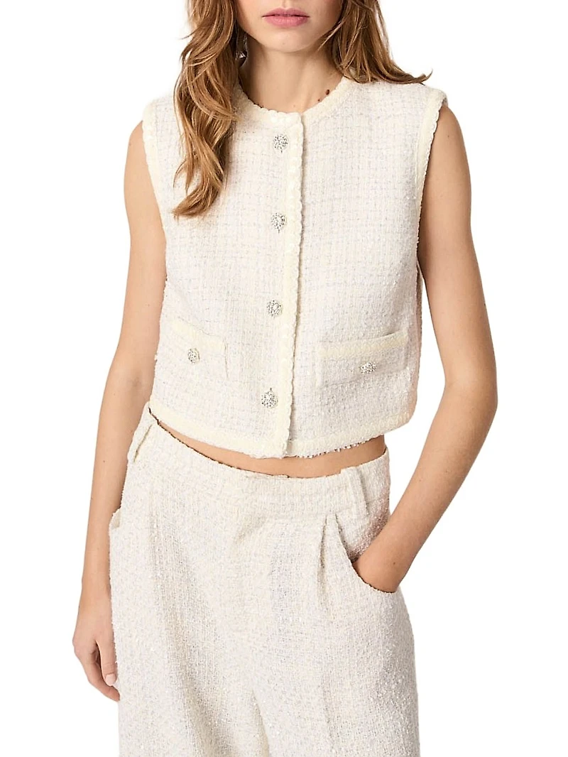 Sequin Sleeveless Tweed Jacket