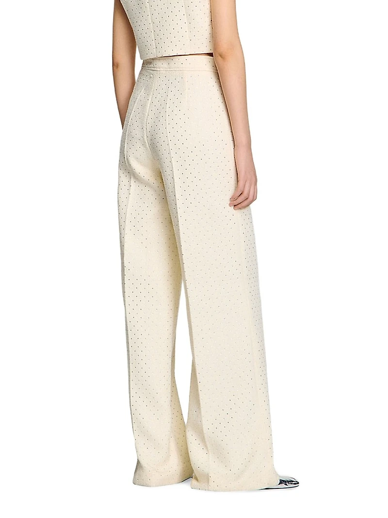 Tweed Rhinestone-Covered Trousers