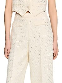 Tweed Rhinestone-Covered Trousers