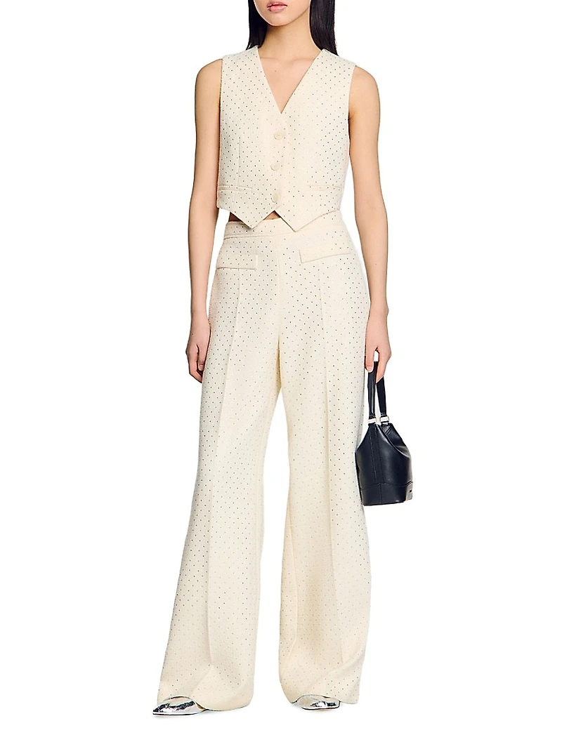 Tweed Rhinestone-Covered Trousers