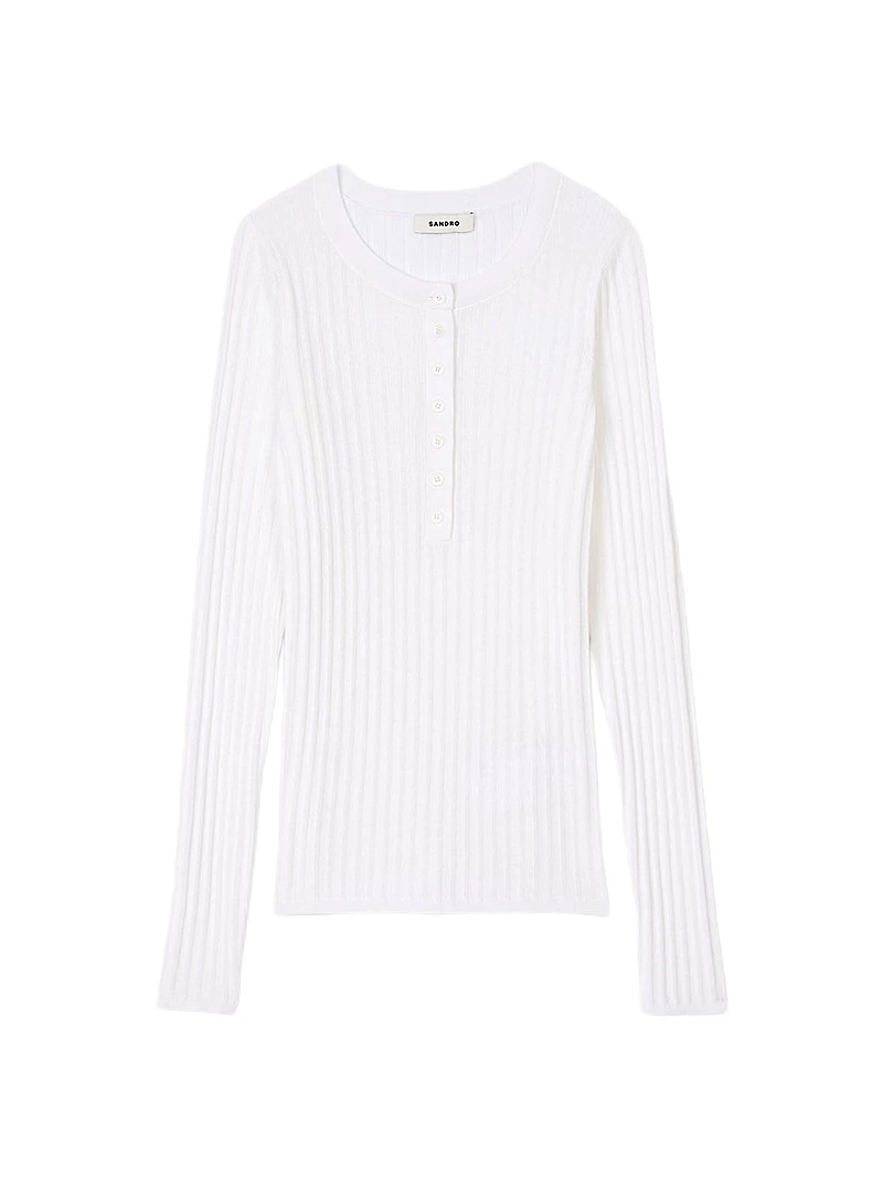 Ribbed Sweater with Tunisian Collar