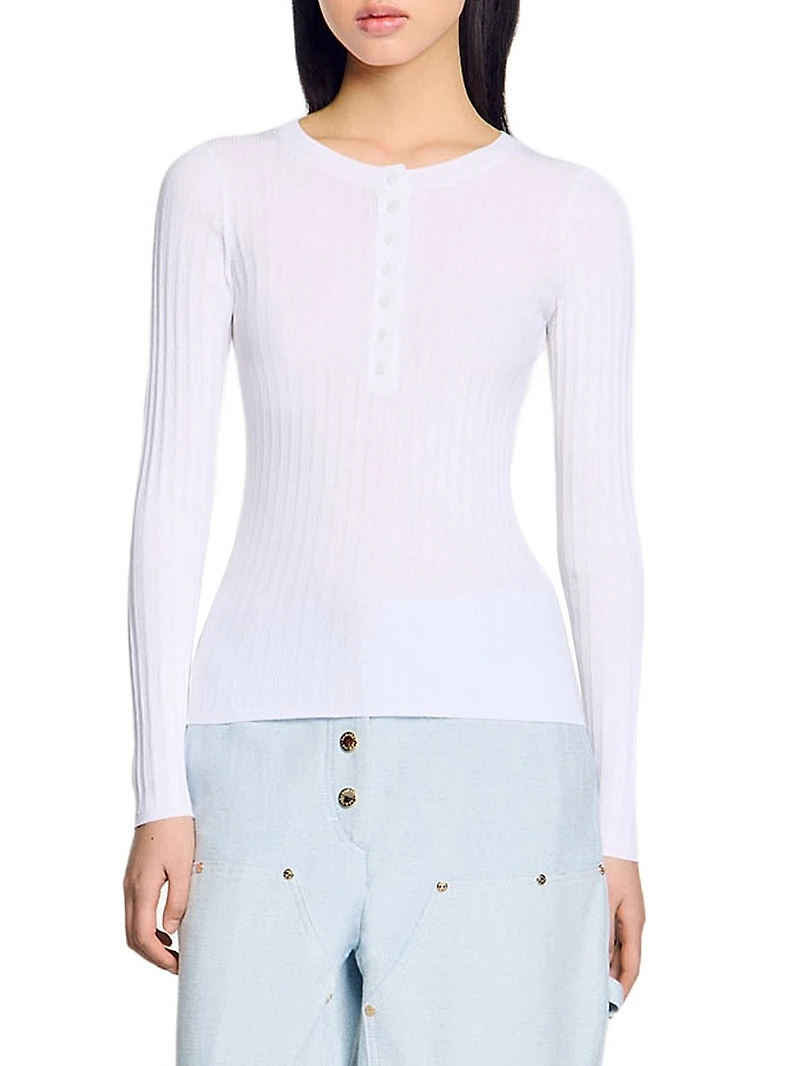 Ribbed Sweater with Tunisian Collar