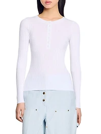 Ribbed Sweater with Tunisian Collar