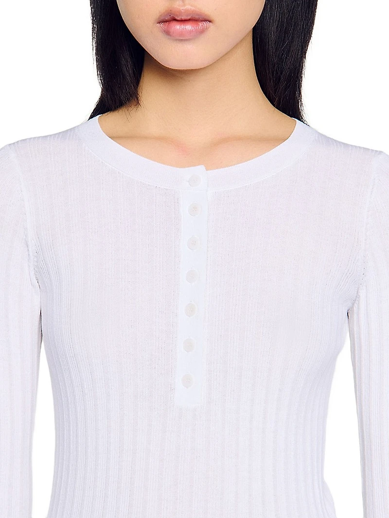 Ribbed Sweater with Tunisian Collar