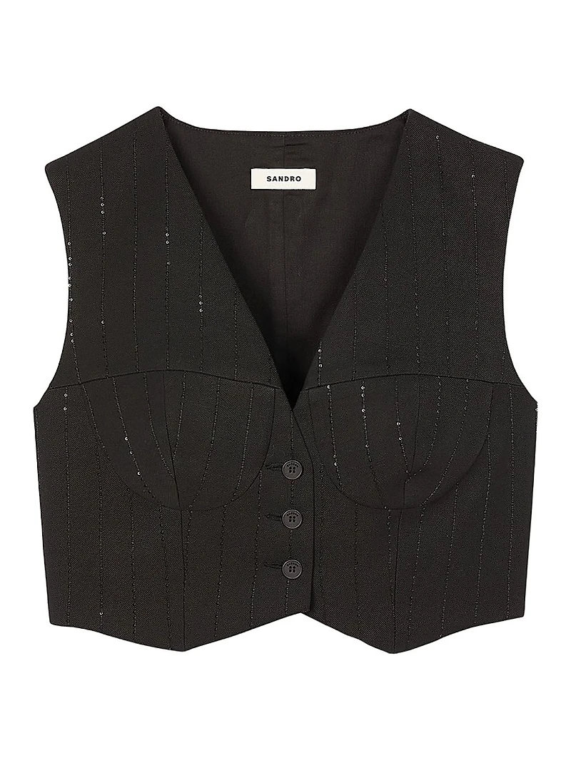 Sequin Cropped Jacket Vest