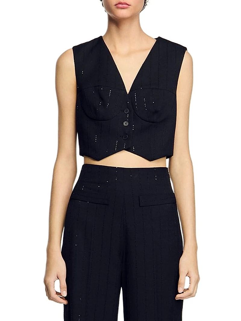 Sequin Cropped Jacket Vest