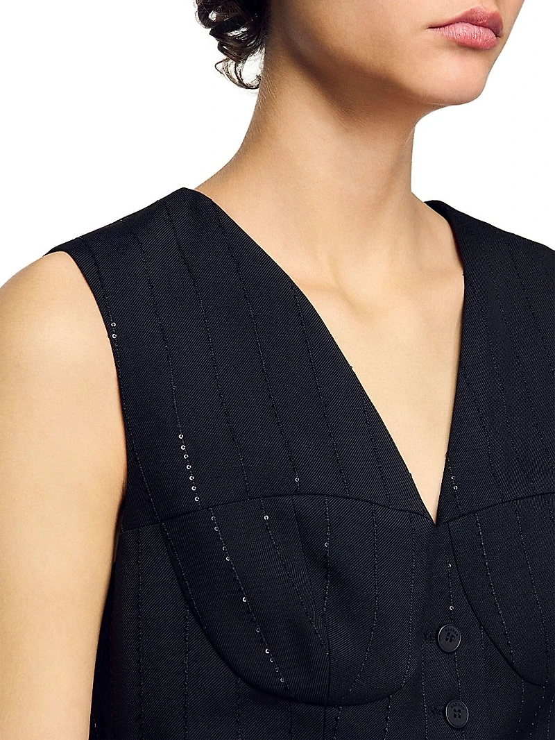 Sequin Cropped Jacket Vest