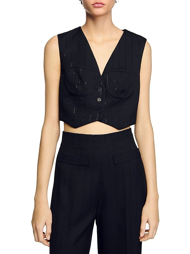 Sequin Cropped Jacket Vest