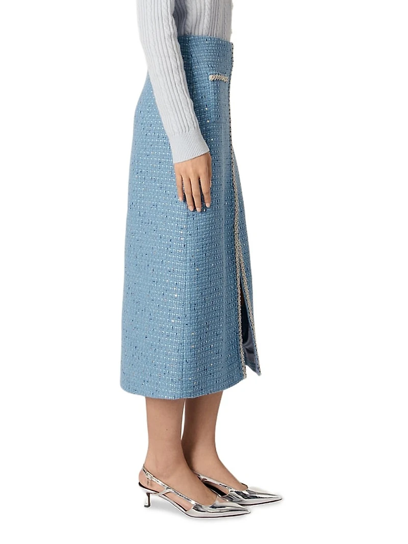 Sequin Tweed Midi Skirt