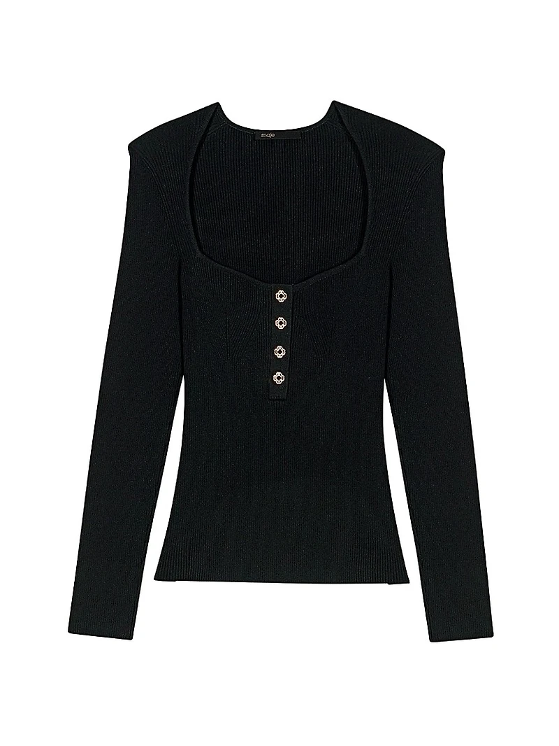 Low-Neck Rib Knit Sweater