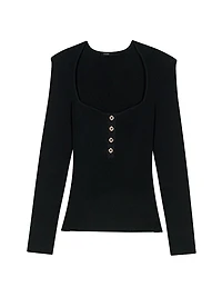 Low-Neck Rib Knit Sweater