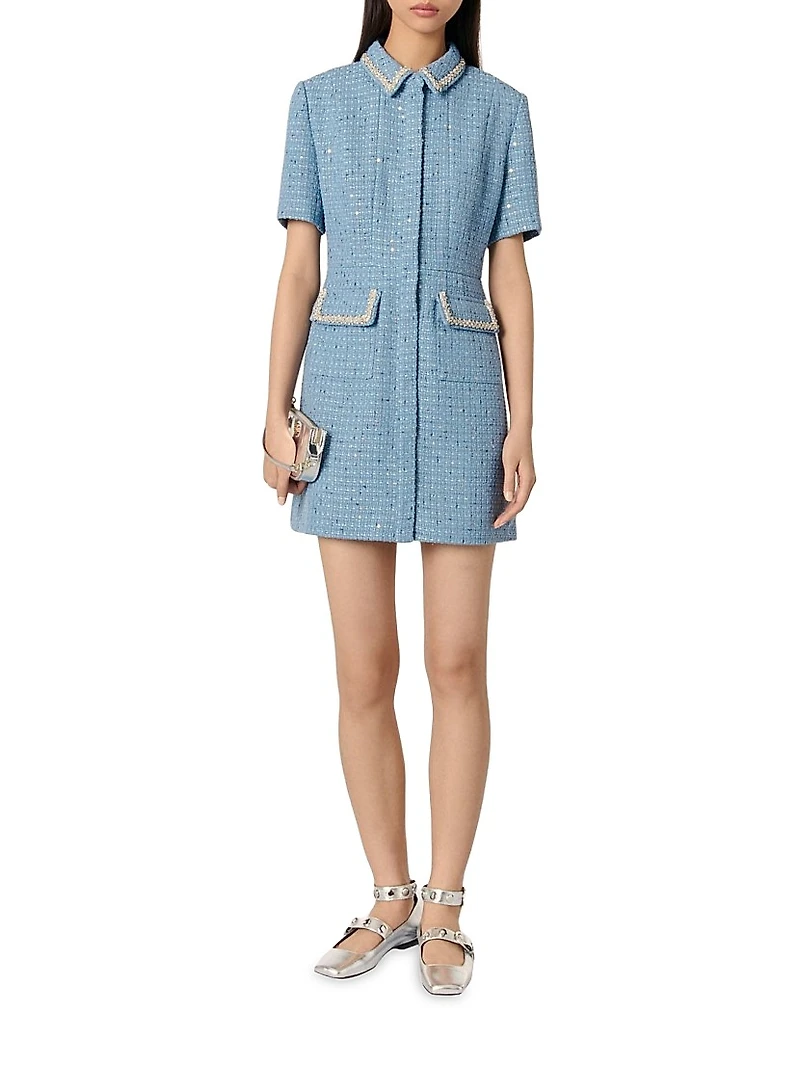 Sequin Tweed Mini Dress