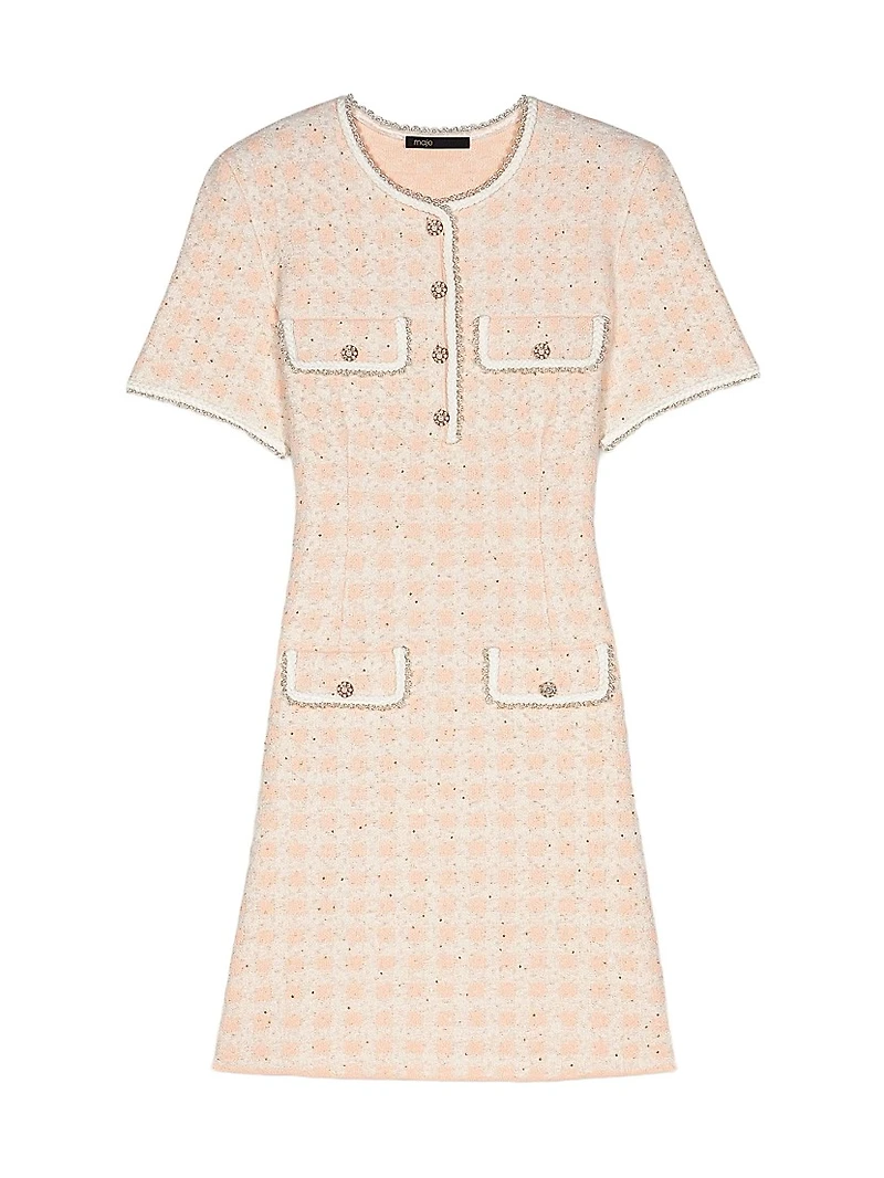 Tweed-Effect Knit Mini Dress