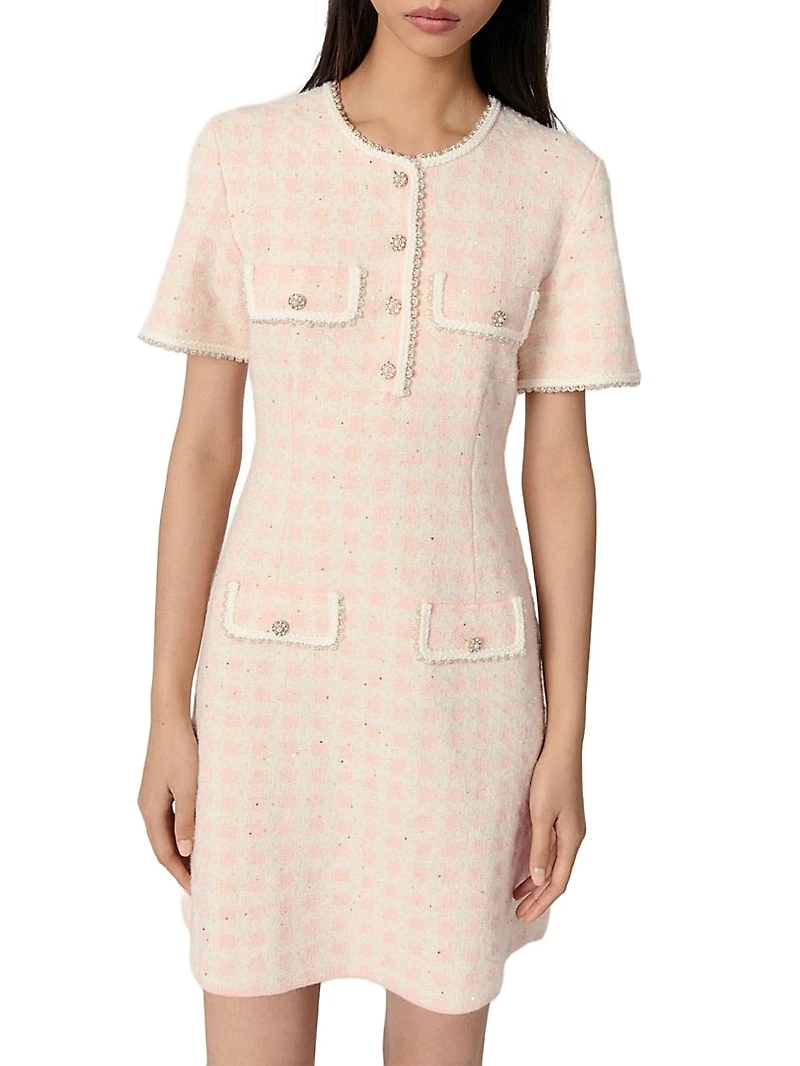 Tweed-Effect Knit Mini Dress