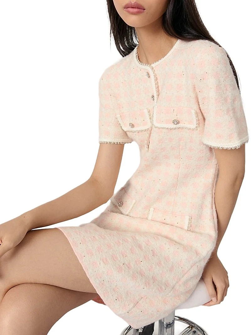 Tweed-Effect Knit Mini Dress