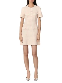 Tweed-Effect Knit Mini Dress
