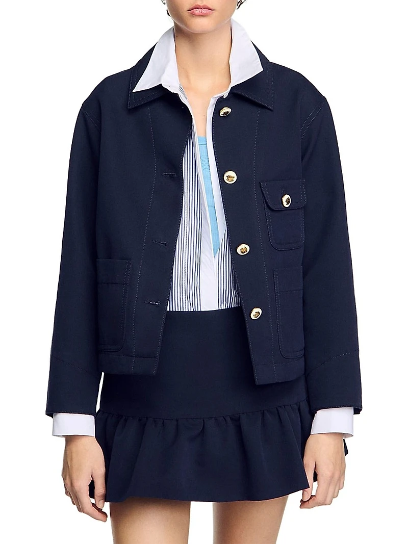 Cropped Jacket with Officer Buttons
