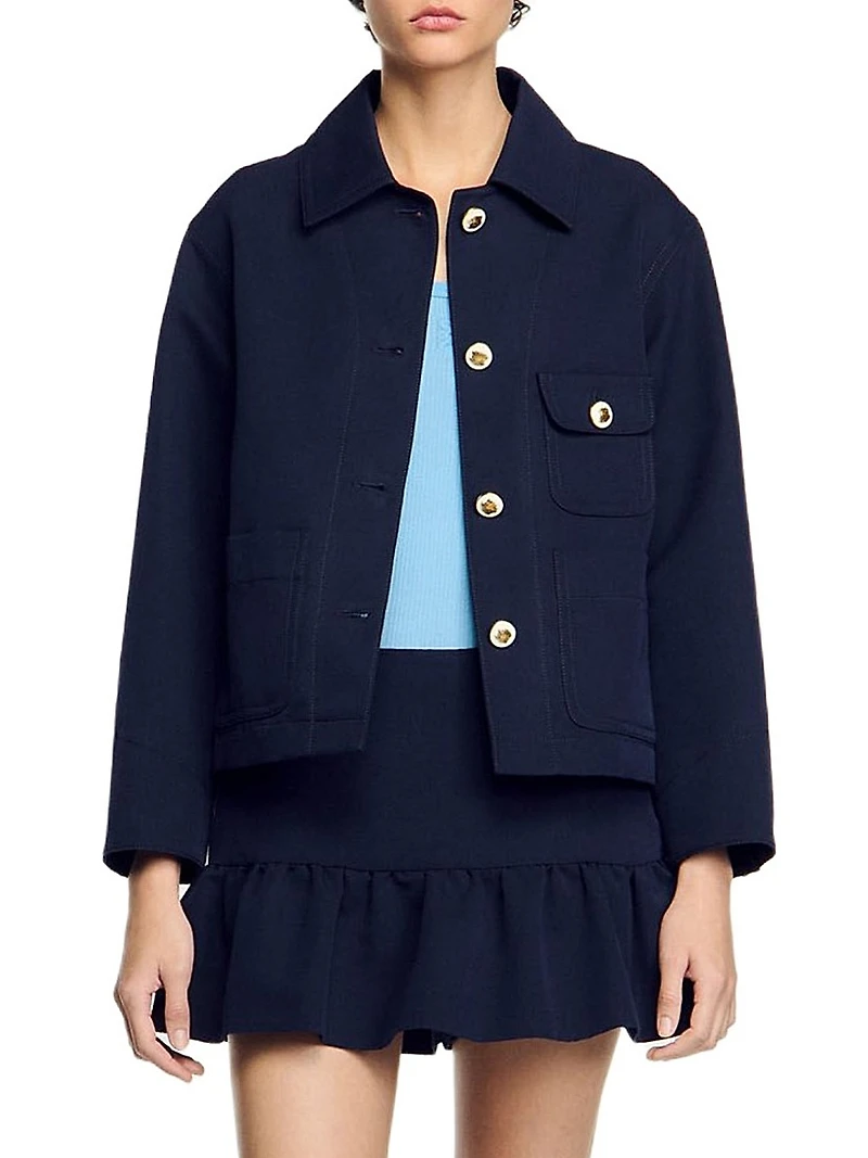 Cropped Jacket with Officer Buttons