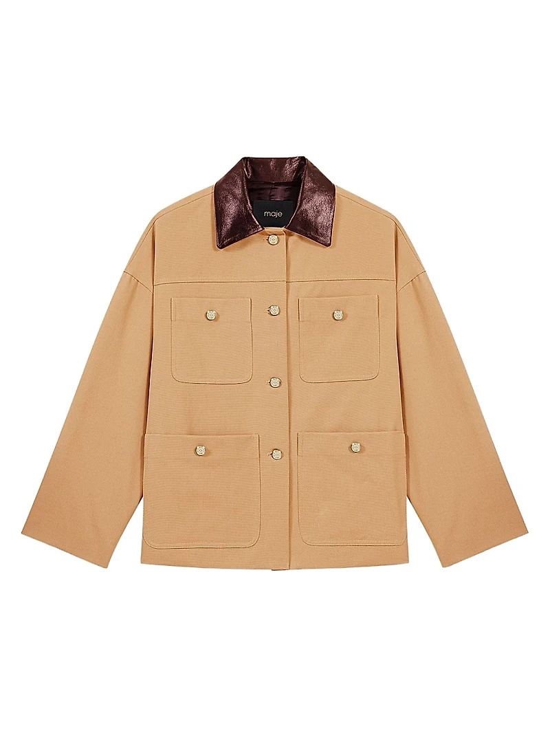 Cotton Coat with Leather Collar