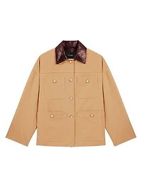 Cotton Coat with Leather Collar
