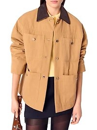 Cotton Coat with Leather Collar