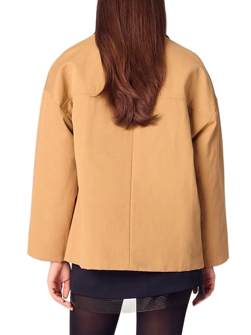 Cotton Coat with Leather Collar
