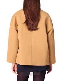 Cotton Coat with Leather Collar