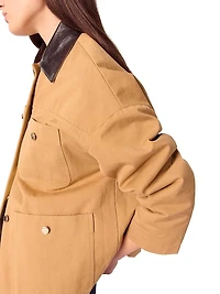 Cotton Coat with Leather Collar