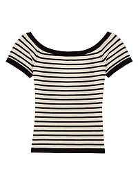 Rib Knit Short Sleeve Boat Neck Top