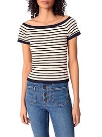 Rib Knit Short Sleeve Boat Neck Top