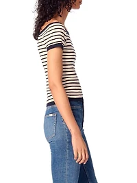 Rib Knit Short Sleeve Boat Neck Top