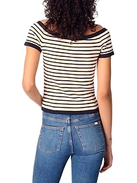 Rib Knit Short Sleeve Boat Neck Top