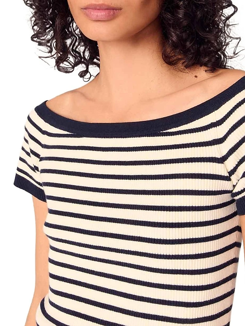Rib Knit Short Sleeve Boat Neck Top