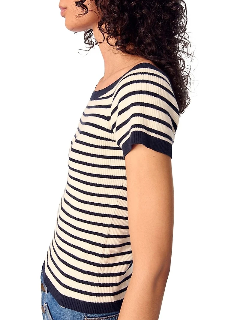 Rib Knit Short Sleeve Boat Neck Top