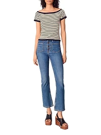 Rib Knit Short Sleeve Boat Neck Top